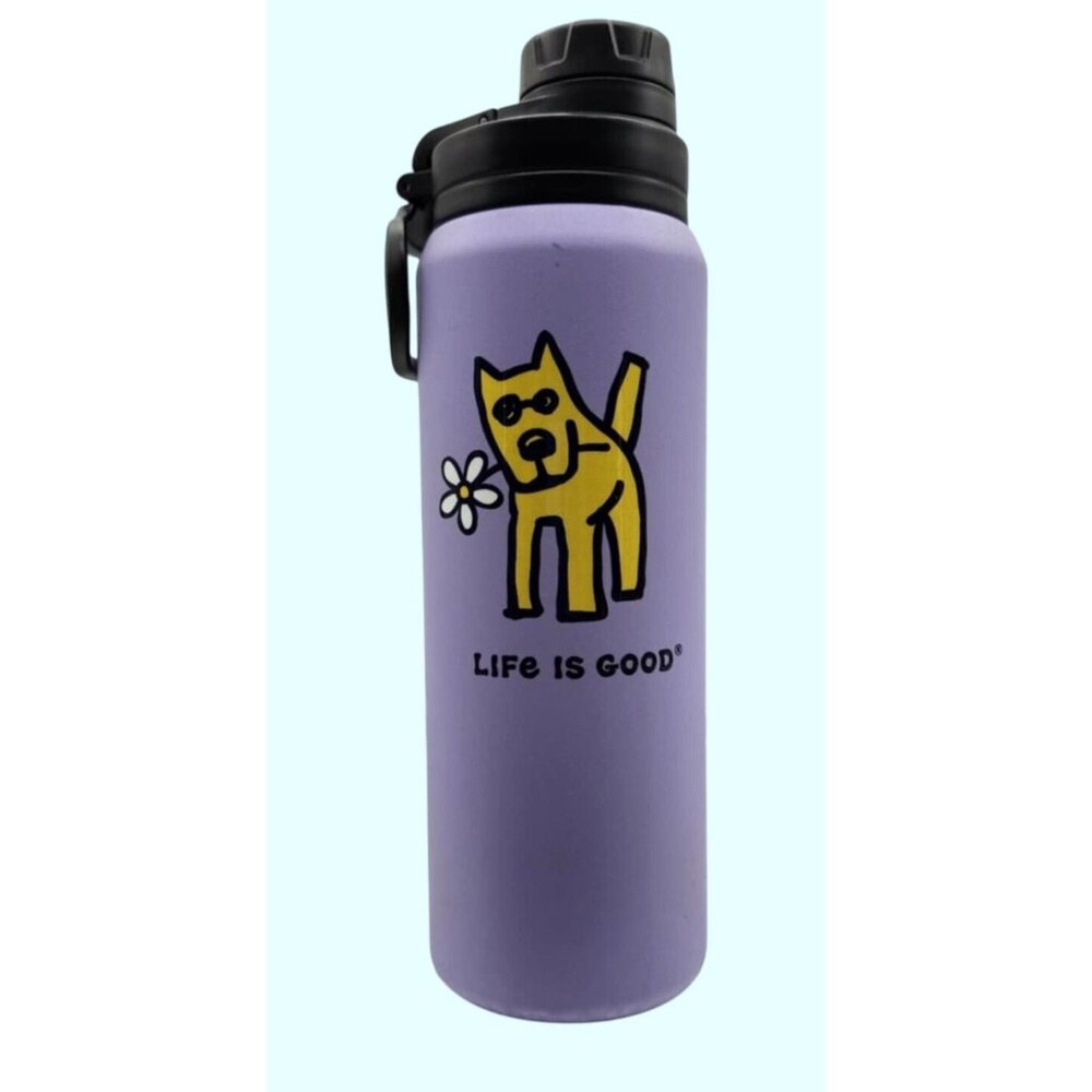 Life Is Good Stainless Steel Insulated Bottle 32 Oz Purple Rocket With Flower